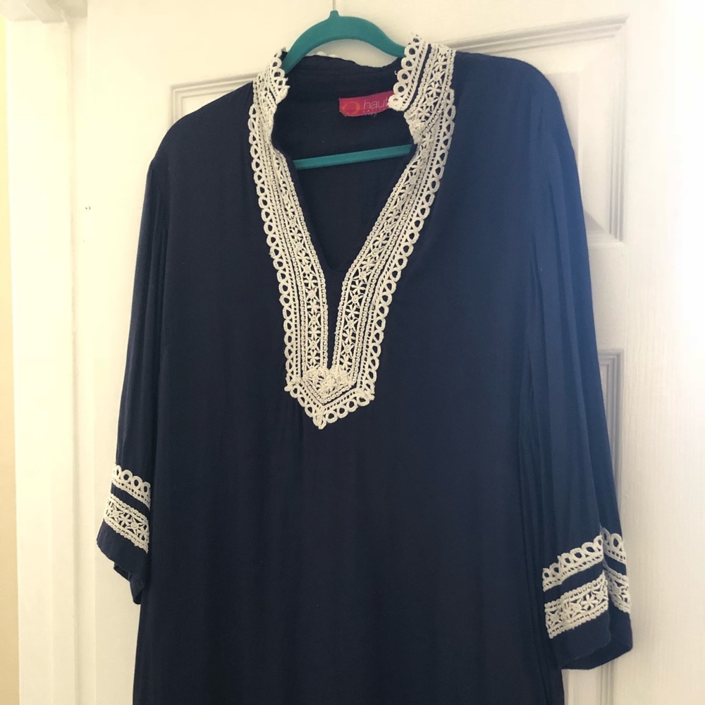 Haute Couture Navy 3/4 sleeve dress - Picture 2 of 5